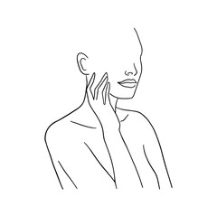 Minimalistic female portrait. Linear female body. Modern abstract line art style. Vector illustration. 
