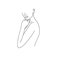 Minimalistic female portrait. Linear female body. Modern abstract line art style. Vector illustration. 