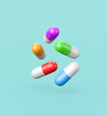 Colorful Pills on Blue Background