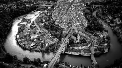 Fototapeta premium Aerial view over the city of Bern - the capital city of Switzerland - the historic district from above