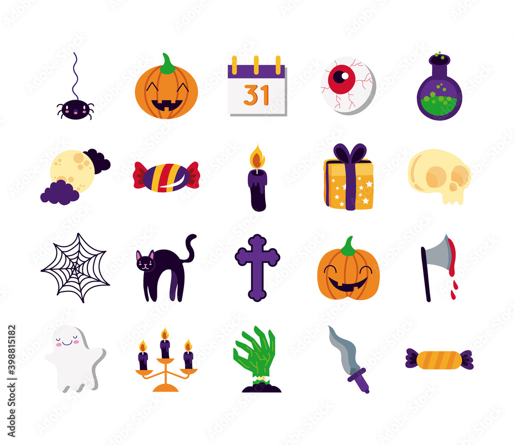 Poster bundle of twenty halloween set collection icons