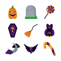 Fototapeta premium bundle of nine halloween set icons