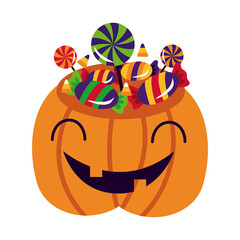halloween pumpkin with sweet candies flat style icon