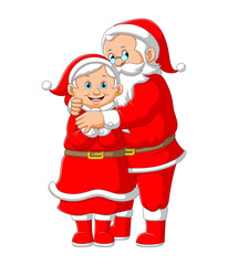 The old people grandma and grandpa using the red costume for celebrate the Christmas