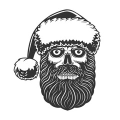 skull head bearded with santa hat. merry christmas.	