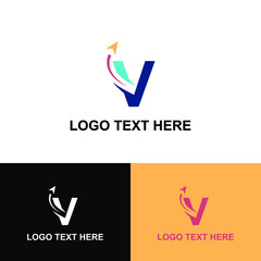 Initial V letter modern logo with arrow plane for logistic, travel, start up template brand