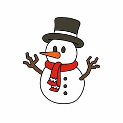 snowman doodle icon, vector color cute illustration