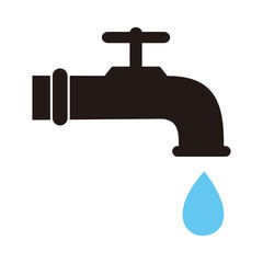 faucet with water droplets icon vector sign