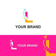Fototapeta premium Initial L letter modern logo with arrow plane for logistic, travel, start up template brand