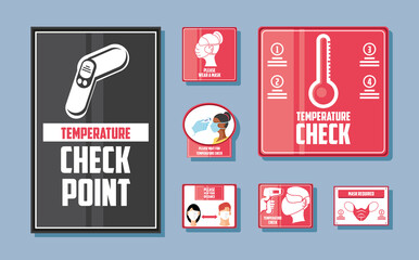 Naklejka premium prevention of covid 19, thermometer, body temperature check and more, set icons