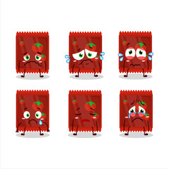 Ketchup sachet cartoon character with sad expression