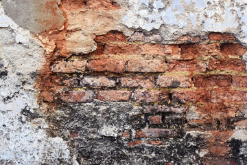 Empty Old Brick Wall Texture. Painted Distressed Wall Surface. Grungy Wide Brickwall. Grunge Red Stonewall Background.