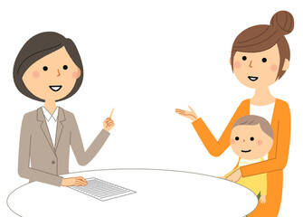 相談にのるスーツの女性　打ち合わせ
