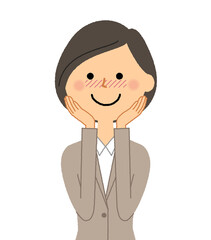 照れるスーツの女性