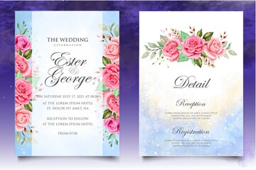 Watercolor hand drawing floral wedding invitation card