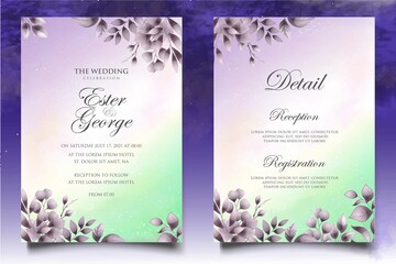 Watercolor hand drawing floral wedding invitation card