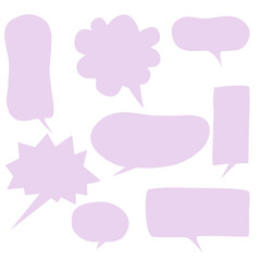 Speech bubbles set with pastel colors empty bubbles, speaking and talk, communication and dialogue vector illustrations, isolated on a light purple background.