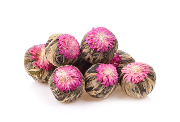 Tea flowers on white background