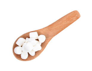 Fototapeta na wymiar Marshmallow isolated in wood spoon on white background