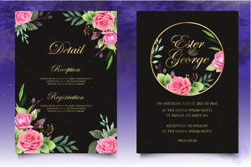 Watercolor hand drawing floral wedding invitation card