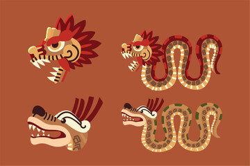 aztec snake culture animal mexican icons set