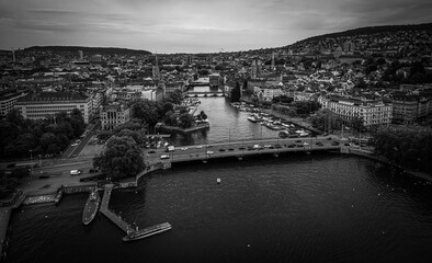 Beautiful Zurich lake in Switzerland from above - drone footage