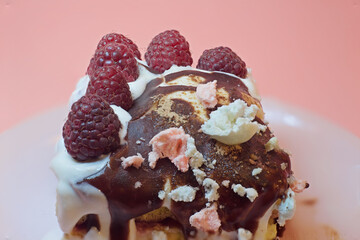 cream with chocolate and raspberry  dessert