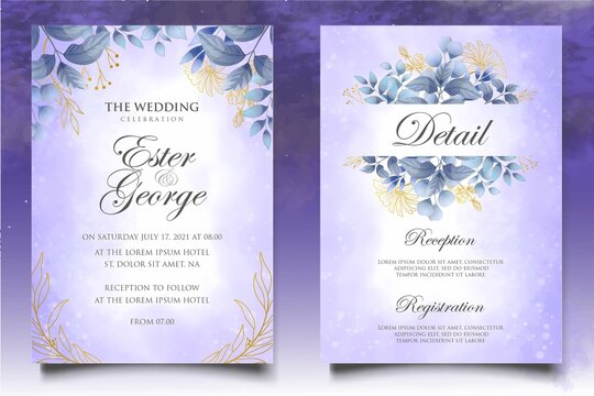 Watercolor hand drawing floral wedding invitation card