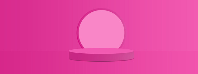 Pink podium panorama stage for product display template, 3d render cylinder. 