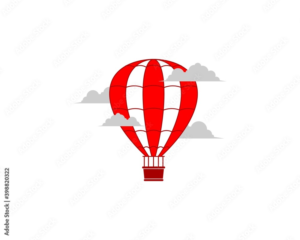 Sticker flying red air balloon in the cloud