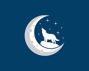 Fototapeta na wymiar Luxury howling wolf with moon and star