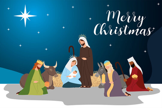 merry christmas mary jospeh baby jesus wise kings and animals manger scene