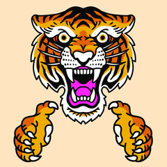 tiger vector illustration tattoo oldskull retro style