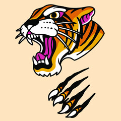tiger vector illustration tattoo oldskull retro style