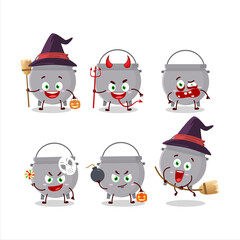 Halloween expression emoticons with cartoon character of cauldron bottle