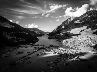 Wonderful Mountain Lake in the Swiss Alps - aerial photography - travel photography