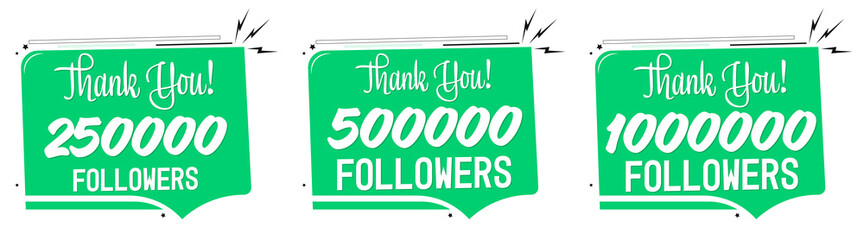 Set of Followers thank you banners design template, graphic icons for social media, vector illustration.