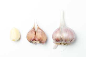 A set of garlic slices on a white background