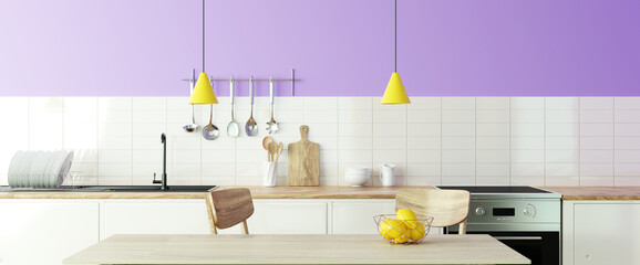 Kitchen interior design. 3d rendering