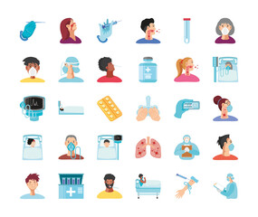 covid 19 coronavirus disease with icons patient test sample healthcare and medicine