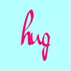 Hug. Isolated calligraphy lettering, word design template, vector illustration