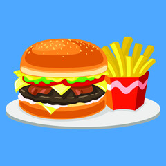 Flat vector icon for Burger with fries EPS10