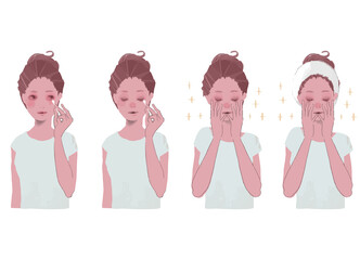 顔を手で包む女性のイラスト Wall Mural Wallpaper Murals Tabin 顔を手で包む女性のイラスト Wall Mural Wallpaper Murals Tabin