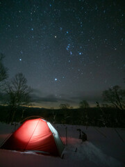 tent snow winter star light