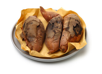 roasted sweet potatoes on a white background 