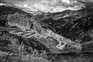 Obraz premium Gotthard Pass Street in Switzerland from above - travel photography