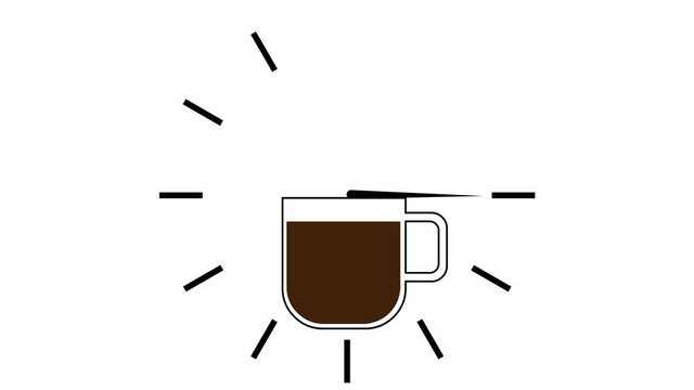 coffee cup and clock animated, time to drink coffee
