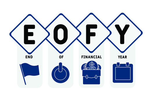 EOFY - End of Financial Year acronym. business concept background.  vector illustration concept with keywords and icons. lettering illustration with icons for web banner, flyer, landing page