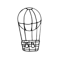 balloon icon, sticker. sketch hand drawn doodle. vector minimalism monochrome. air transport flying.