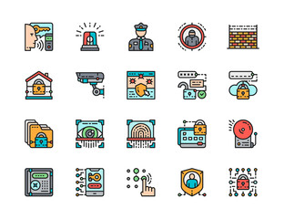 Set of Security Color Line Icons. Police, Protection, Cryptography and more.